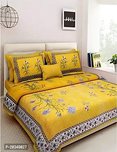 Tulsi Impex Abstract Pattern Pure Cotton Sanganeri Print Double Bed Sheet with 2 Pillow Covers-thumb0