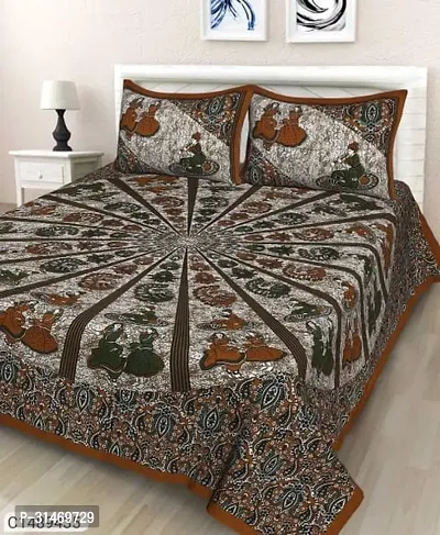 Comfortable Cotton Jaipuri Printed Double Bedsheet with Two Pillow Covers-thumb0