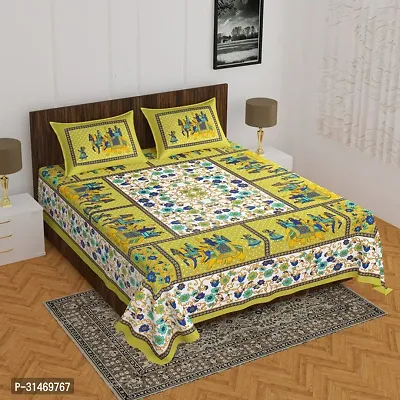 Comfortable Cotton Jaipuri Printed Double Bedsheet with Two Pillow Covers-thumb0