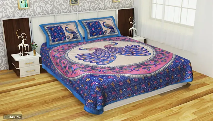 Comfortable Cotton Jaipuri Printed Double Bedsheet with Two Pillow Covers-thumb0