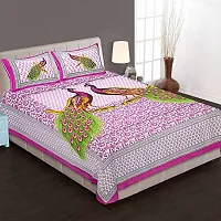 Tulsi Impex Abstract Pattern Pure Cotton Sanganeri Print Double Bed Sheet with 2 Pillow Covers-thumb1