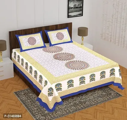 Comfortable Cotton Jaipuri Printed Double Bedsheet with Two Pillow Covers