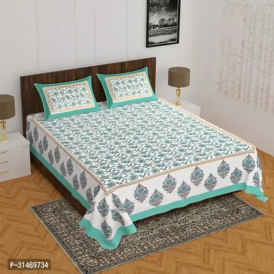 Comfortable Cotton Jaipuri Printed Double Bedsheet with Two Pillow Covers