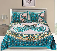 Tulsi Impex Abstract Pattern Pure Cotton Sanganeri Print Double Bed Sheet with 2 Pillow Covers-thumb1