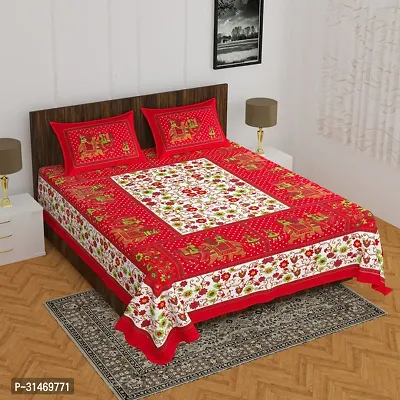 Comfortable Cotton Jaipuri Printed Double Bedsheet with Two Pillow Covers-thumb0