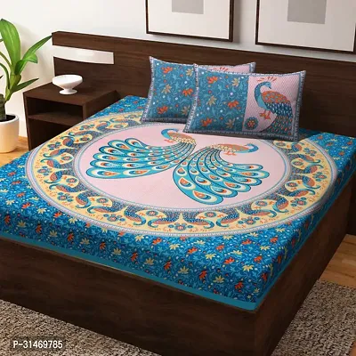 Comfortable Cotton Jaipuri Printed Double Bedsheet with Two Pillow Covers