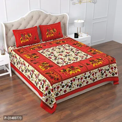 Comfortable Cotton Jaipuri Printed Double Bedsheet with Two Pillow Covers-thumb0