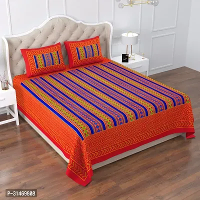 Comfortable Cotton Jaipuri Printed Double Bedsheet with Two Pillow Covers-thumb0