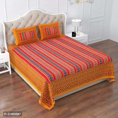 Comfortable Cotton Jaipuri Printed Double Bedsheet with Two Pillow Covers-thumb0