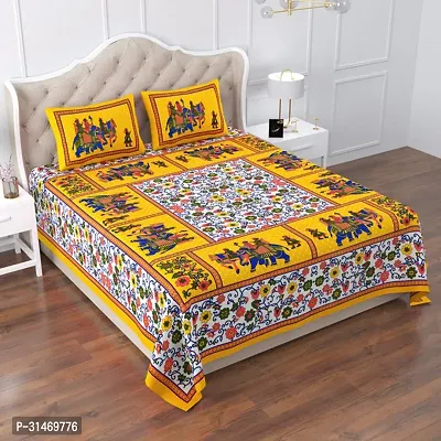 Comfortable Cotton Jaipuri Printed Double Bedsheet with Two Pillow Covers