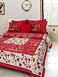 Tulsi Impex Abstract Pattern Pure Cotton Sanganeri Print Double Bed Sheet with 2 Pillow Covers-thumb1