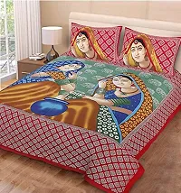 Tulsi Impex Abstract Pattern Pure Cotton Sanganeri Print Double Bed Sheet with 2 Pillow Covers-thumb1