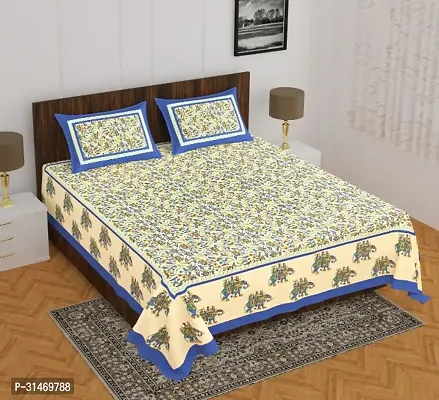 Comfortable Cotton Jaipuri Printed Double Bedsheet with Two Pillow Covers-thumb0