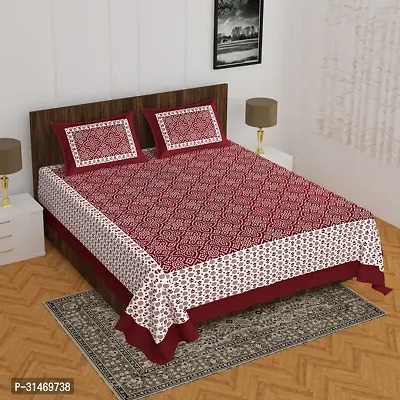 Comfortable Cotton Jaipuri Printed Double Bedsheet with Two Pillow Covers-thumb0