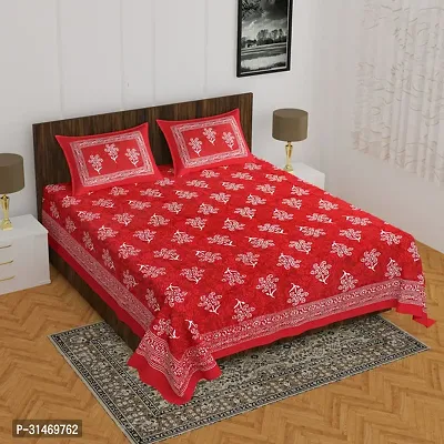 Comfortable Cotton Jaipuri Printed Double Bedsheet with Two Pillow Covers-thumb0