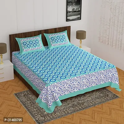 Comfortable Cotton Jaipuri Printed Double Bedsheet with Two Pillow Covers-thumb0