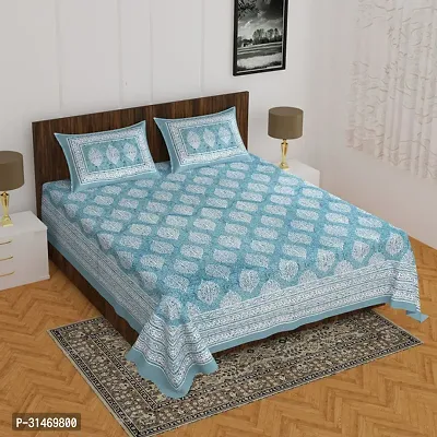 Comfortable Cotton Jaipuri Printed Double Bedsheet with Two Pillow Covers