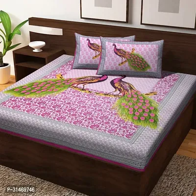 Comfortable Cotton Jaipuri Printed Double Bedsheet with Two Pillow Covers-thumb0