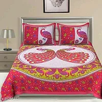 Tulsi Impex Abstract Pattern Pure Cotton Sanganeri Print Double Bed Sheet with 2 Pillow Covers-thumb1