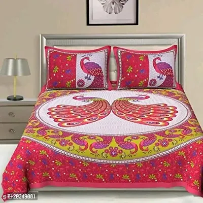 Tulsi Impex Abstract Pattern Pure Cotton Sanganeri Print Double Bed Sheet with 2 Pillow Covers-thumb2