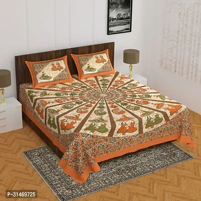 Comfortable Cotton Jaipuri Printed Double Bedsheet with Two Pillow Covers