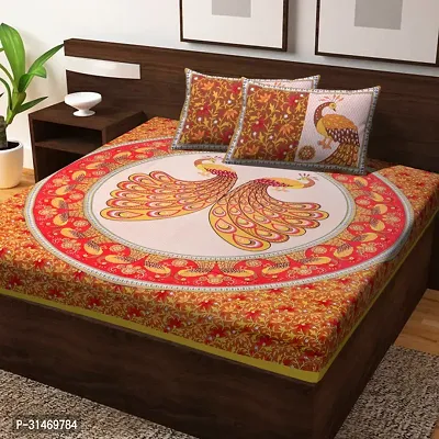 Comfortable Cotton Jaipuri Printed Double Bedsheet with Two Pillow Covers-thumb0