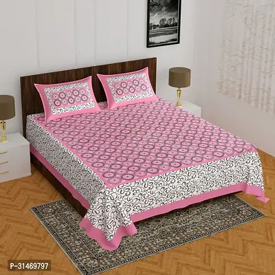 Comfortable Cotton Jaipuri Printed Double Bedsheet with Two Pillow Covers-thumb0