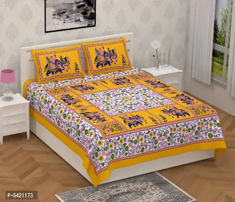 Multi color Printed Cotton Double Bedsheet With 2 Pillow Covers