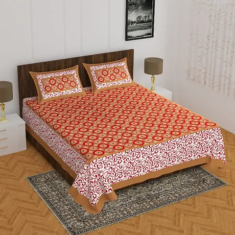 Printed Cotton Flat Double Bedsheet with 2 Pillow Covers