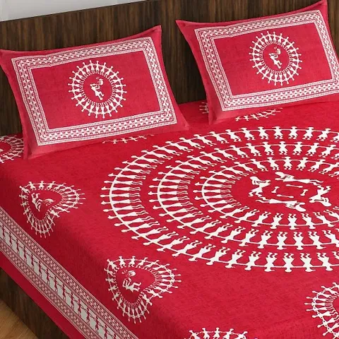JALTHER Rajasthani Jaipuri Traditional Sanganeri Print 144 TC Cotton Double Size Bedsheet with 2 Pillow Covers