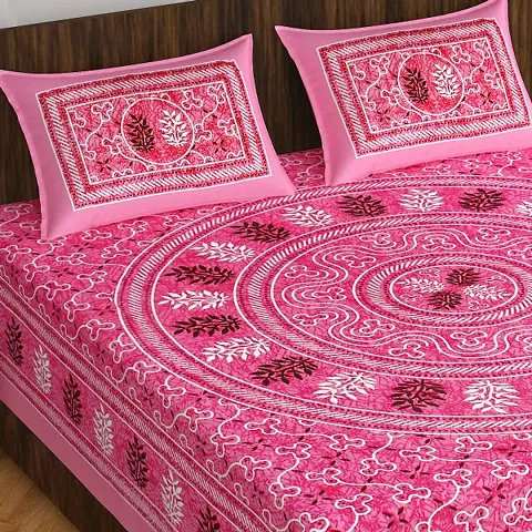 Beautiful Traditional Design Cotton Queen Bedsheet With 2 Pillow Covers