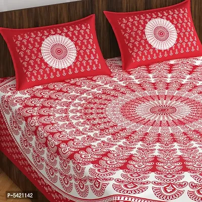 Red Printed Cotton Bedsheet with 2 Pillow covers