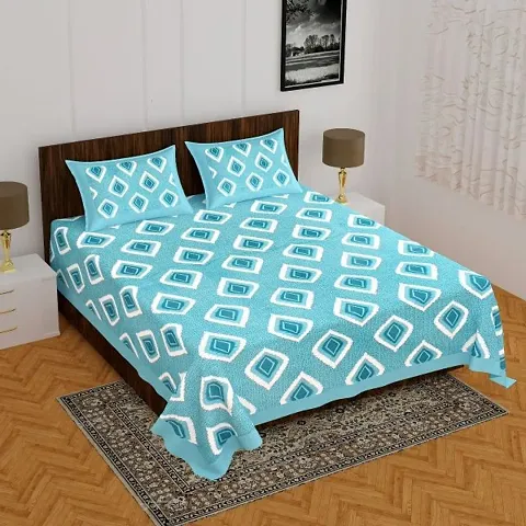 82x92 Inch Printed Cotton Queen Size Bedsheets With 2 Pillow Covers
