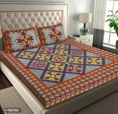 Stylish Multicolored Cotton Double Bedsheet with Pillow Covers