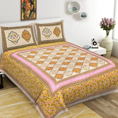 Qfab Brand 144 TC 100% Cotton Double Size Bedsheet with 2 Pillow Covers
