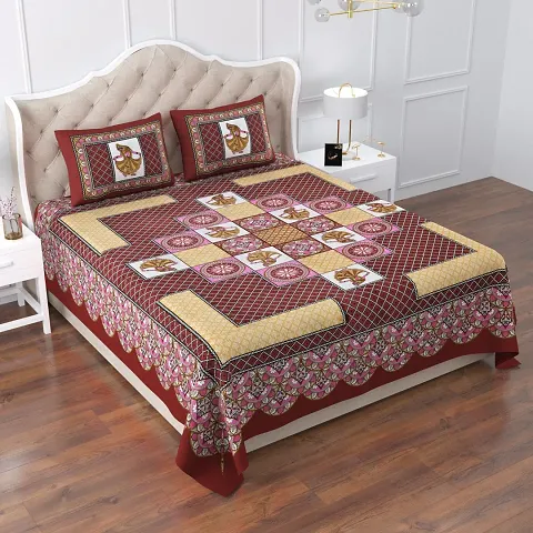 Printed Cotton Double Bedsheet with 2 Pillow Cover