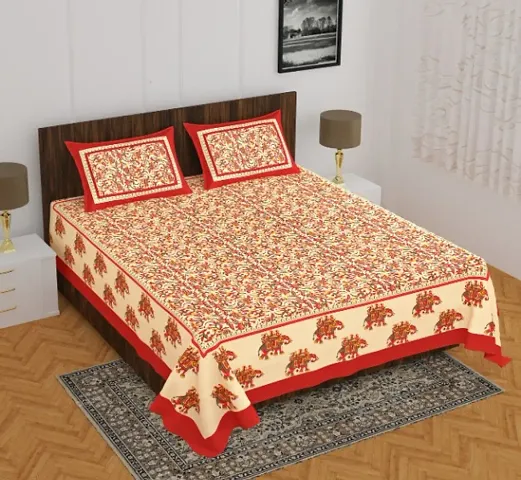 Elegant Cotton Queen Size Bedsheets With 2 Pillow Covers