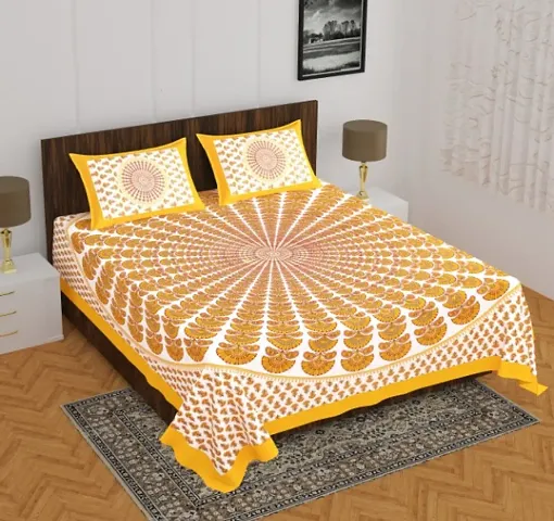 Printed Cotton Double Bedsheet with 2 Pillow Cover