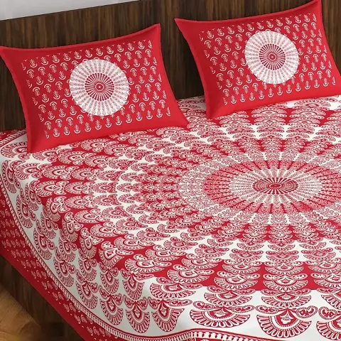 JALTHER Rajasthani Jaipuri Traditional Sanganeri Print 144 TC Cotton Double Size Bedsheet with 2 Pillow Covers