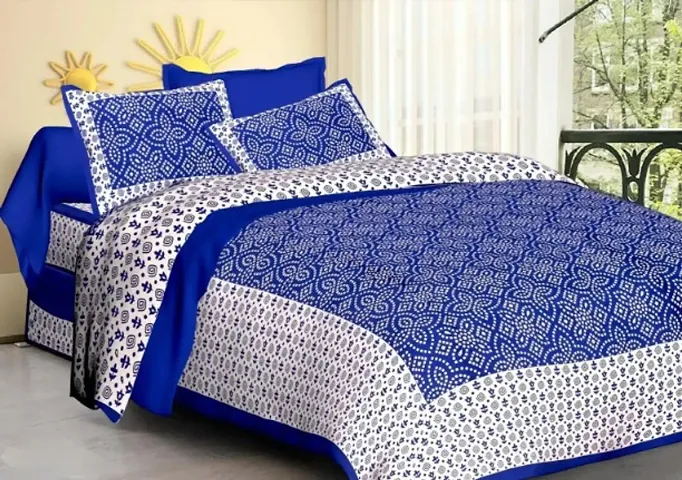 Cotton Printed Double Bedsheets with 2 Pillow Covers