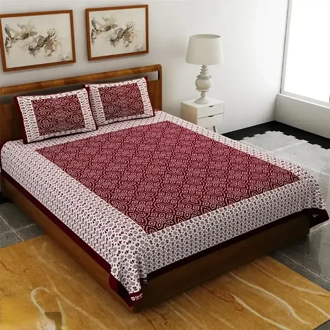 Cotton Double Bedsheets With 2 Pillow Covers (94*83 Inch)