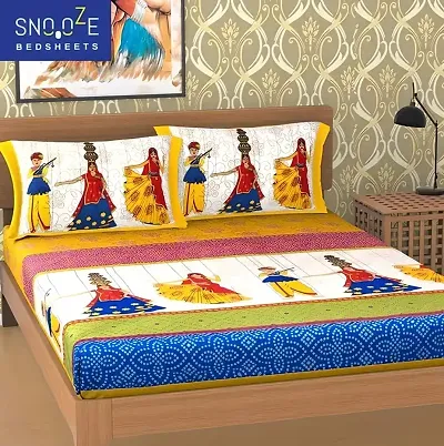 Cotton Ethnic Printed Double Bedsheet with 2 Pillow Cover