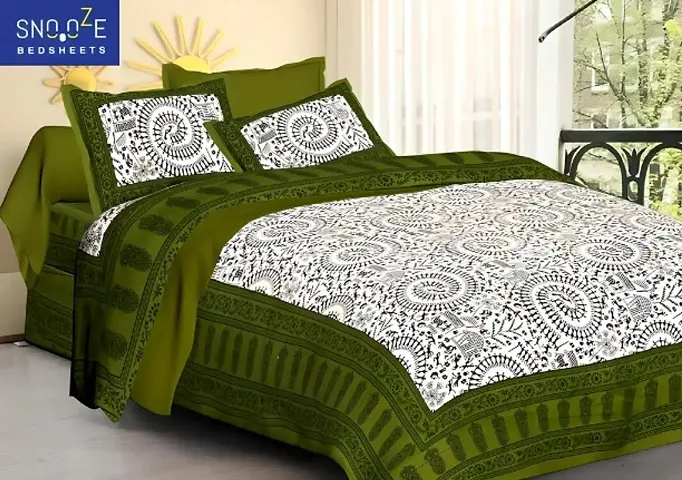 Cotton Ethnic Printed Queen Size Bedsheet with Pillow Covers