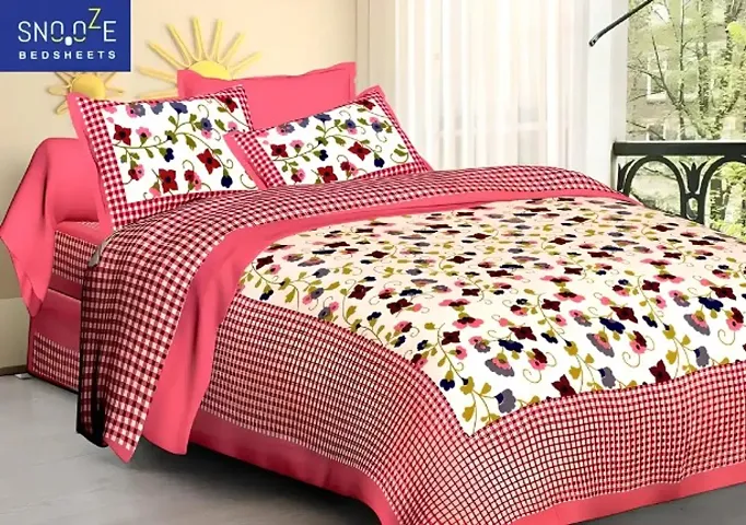 sanganeri Jaipuri Printed Cotton Double bedsheet with 2 Pillow Cover PS -barfi