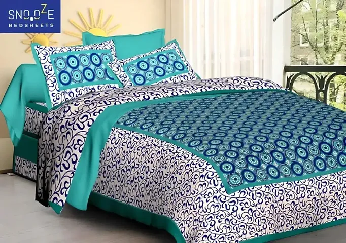 Jaipuri Printed Cotton Queen Size Bedsheets with 2 Pillow Covers