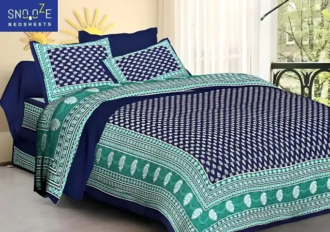 Printed Cotton Double Bedsheet with 2 Pillow Cover