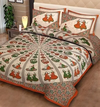 Sarvayog Fashion 210 TC Cotton Leaf Geometric Bed-Sheet Set Double Size with 2 Pillow Covers.PR.B14