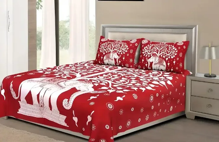 Cotton Ethnic Motif Printed Double Bedsheet with 2 Pillow Covers