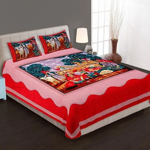 Printed Cotton Double Bedsheet with 2 Pillow Cover