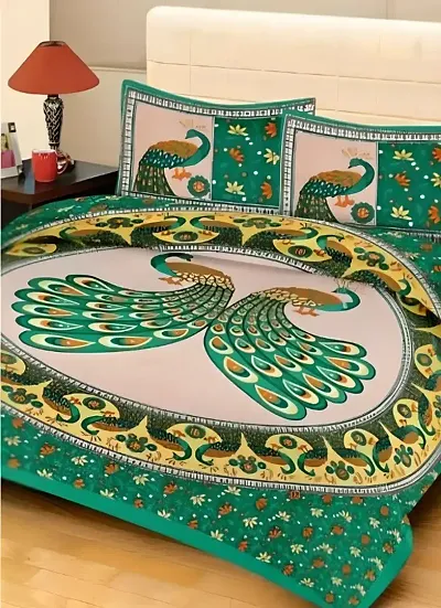 Peacock Themed Cotton Printed King (90"x108") Bedsheets